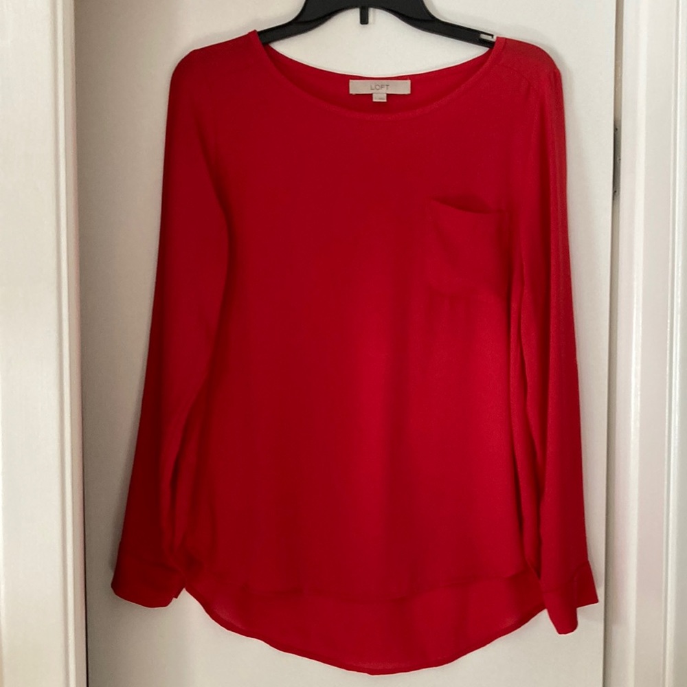 LOFT Red Long Sleeve Top few inches longer style from the back size Small
